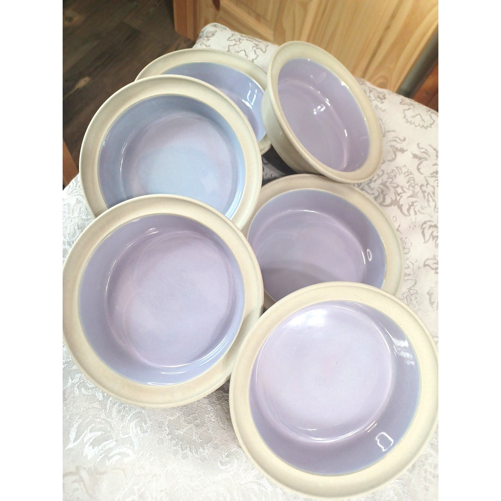 Ethnic Originals 6 Japan Purple Gray Heavy Ceramic Soup Bowls 7" x 2" Set - Picture 14 of 14